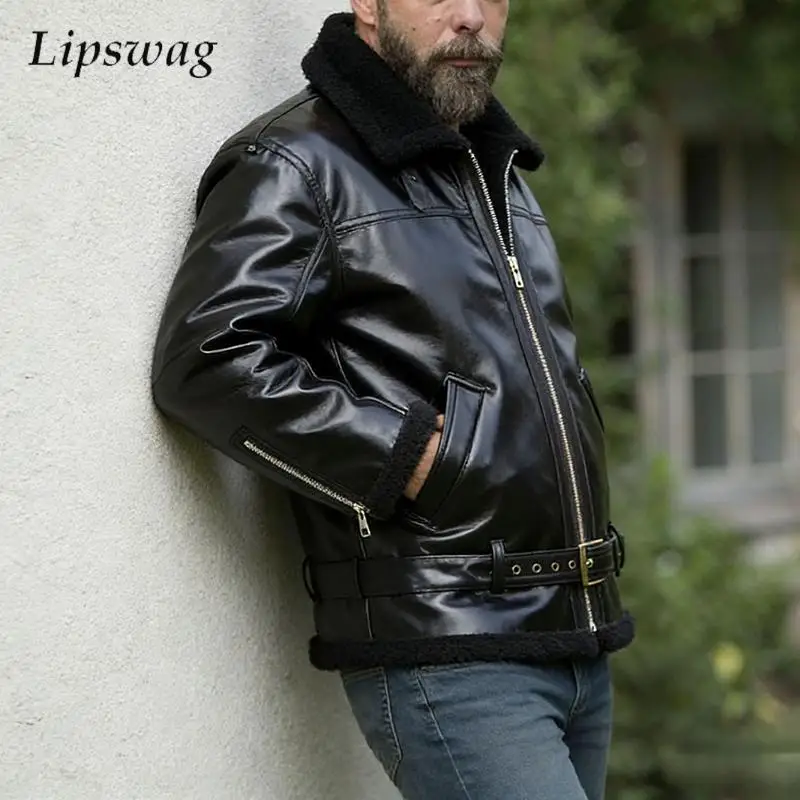 

Уличная повседневная мужская куртка из искусственной кожи на молнии, уличная одежда, винтажная однотонная лоскутная верхняя одежда с лацканами, мужское пальто на осень-зиму 2025 г.
