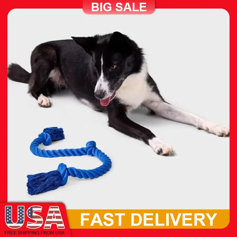 

36 Inch Extra Long Blue Rope Dog Toy Super Durable Knotted Tug of War Soft Fabric Interactive Play Fetch Chew Toy for Aggressive