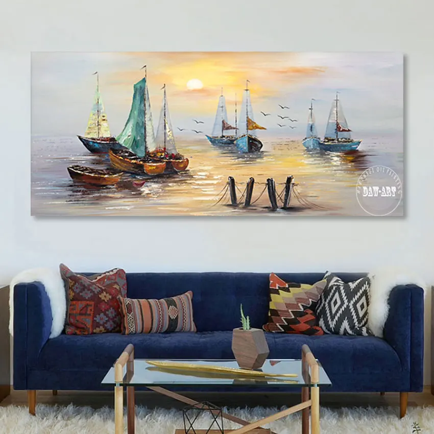 

Natural Scenery Wall Picture Modern Abstract Acrylic Painting 3D Seascapes With Boats Drawing Unframed Canvas Art Dropshipping