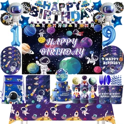 Space Astronaut Birthday Disposable Tableware Paper Cup Plate Napkin Banner Balloon For Kild Birthday Party Decorations Supplies