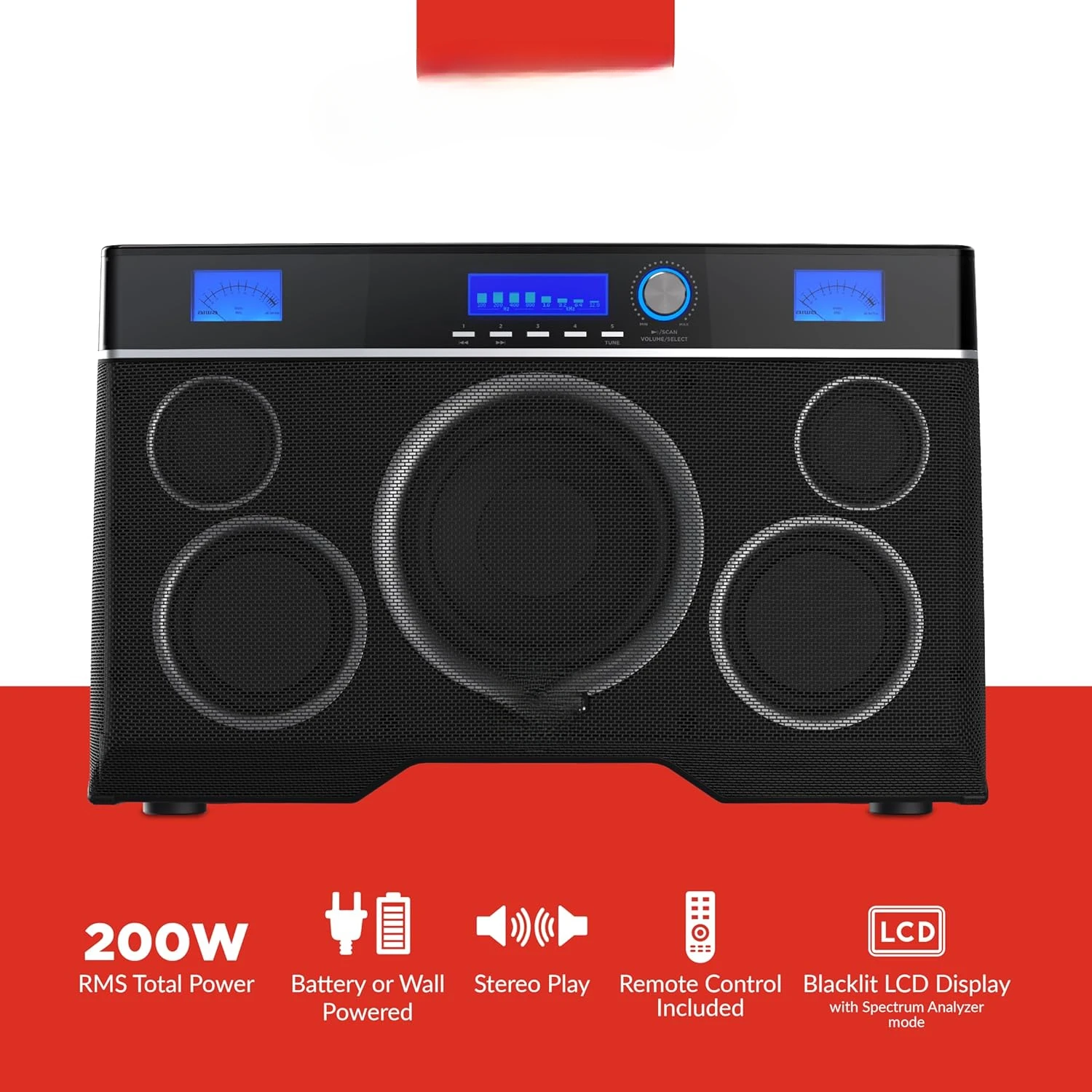 Portable Bluetooth Speaker Power Subwoofer, Deep Bass, Party Sync, Backlit Display Remote Control Carry Strap Bluetooth