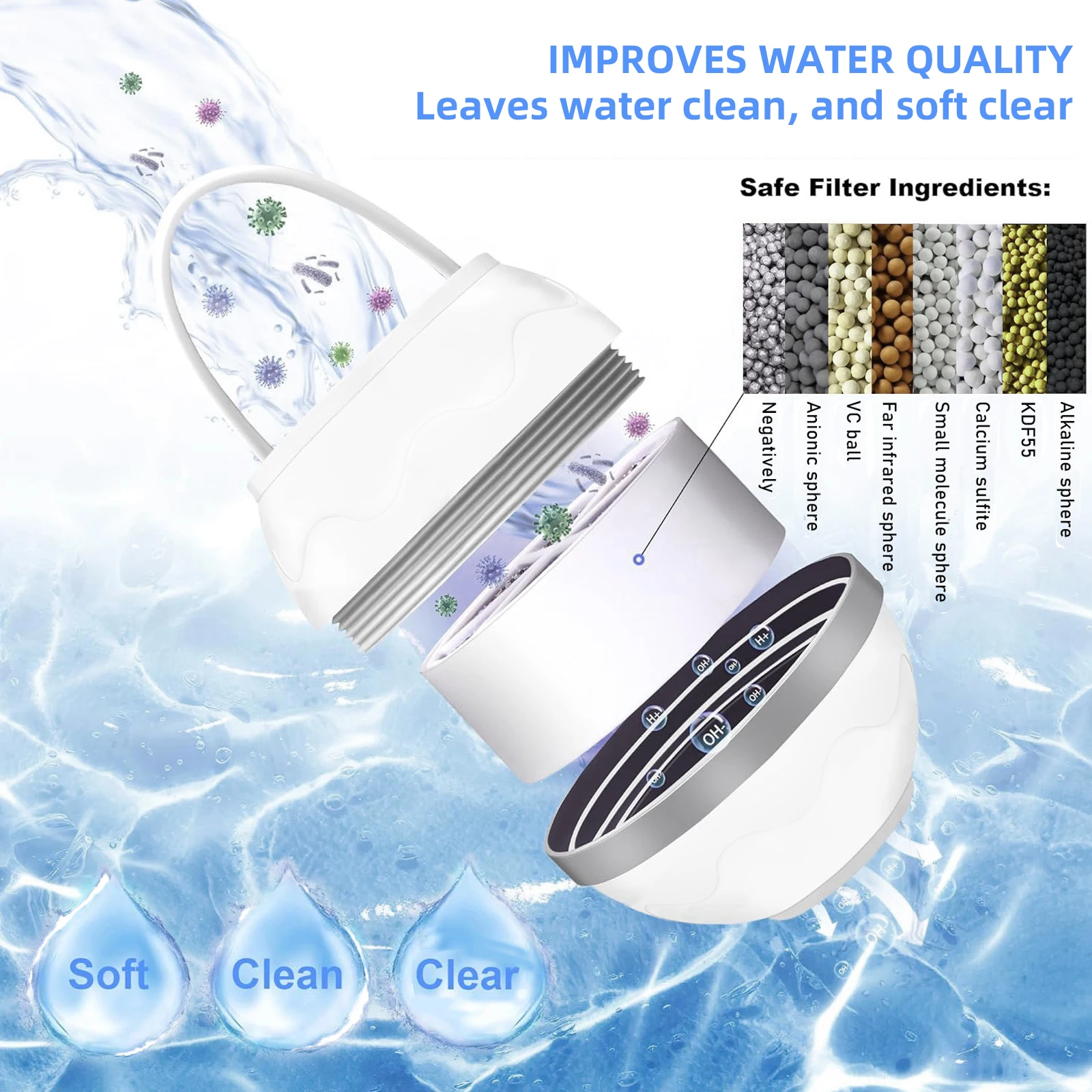 Bath Ball Filter Purifier Shower Water 8 Stages Filtration Portable Bathtub Filtering Removes Chlorine For Healthier Skin & Hair