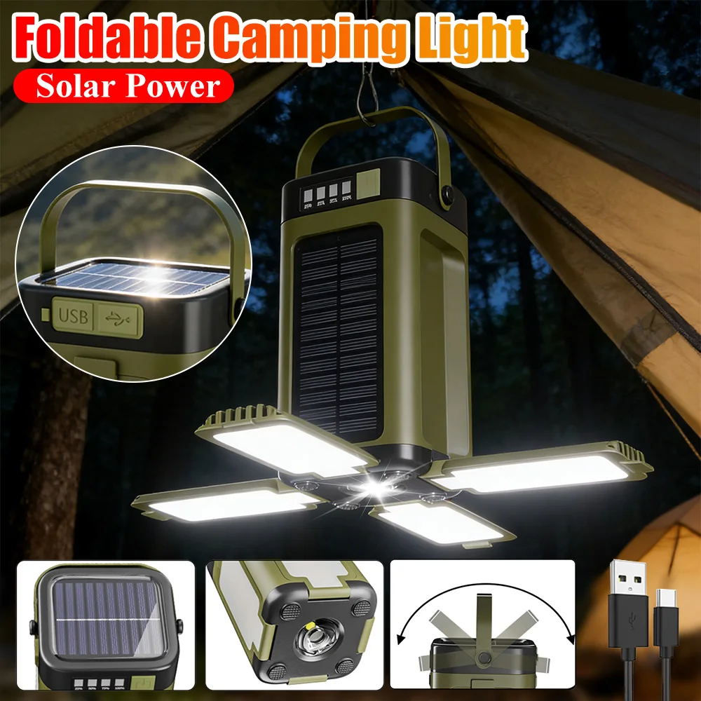 

Складной кемпинговый фонарь с функцией Power Bank, перезаряжаемый, на солнечной энергии, портативный, светодиодный, для палатки, уличный светильник