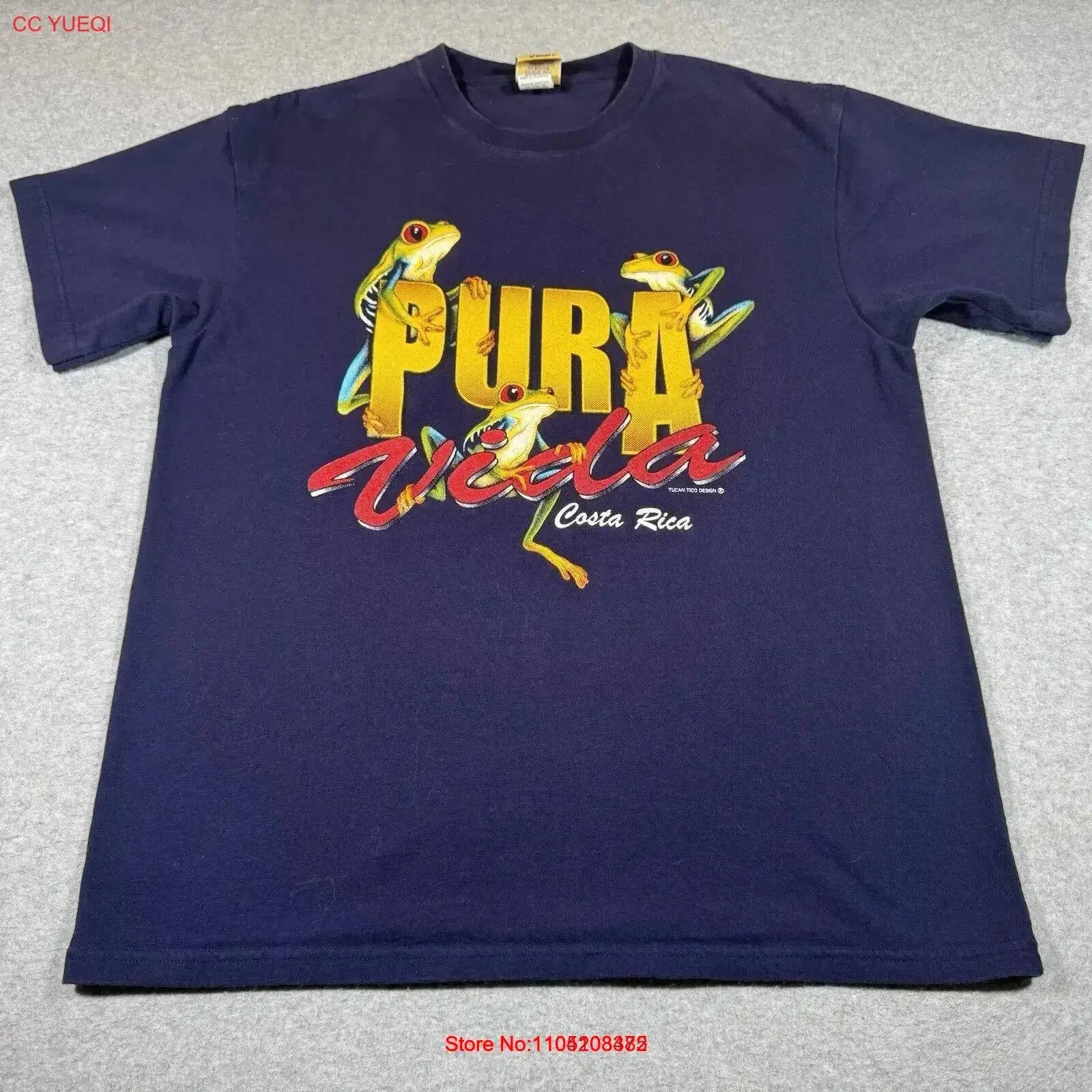كوستاريكا تي شيرت الكبار متوسطة الأزرق الداكن بورا فيدا المحيط الشاطئ في الهواء الطلق رجالي خمر غسلها للارتداء اليومي لينة أنيقة #1
