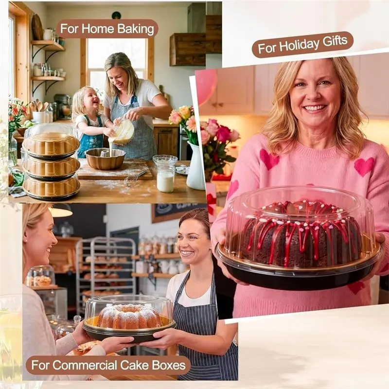 B23B Disposable 12Inch Round Cake Containers(5-Pack) And 10Inch Cake Boards(5-Pack), Platter Pizza Carrier Boxes For Homemade Pi