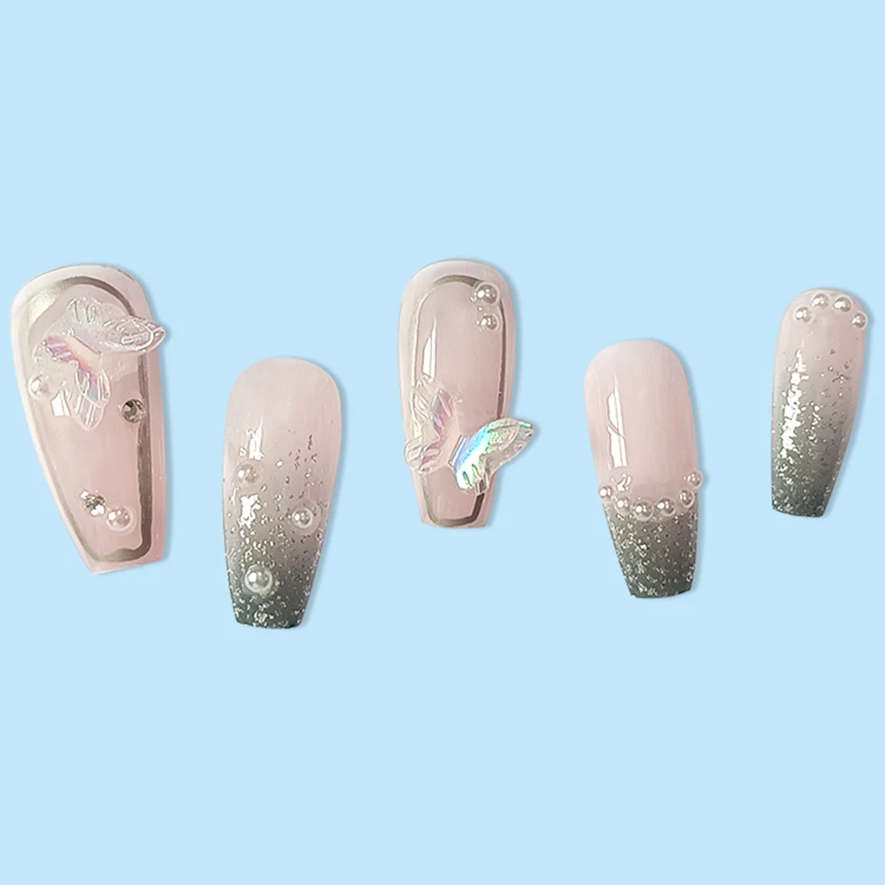 24 Stück Press-on-Nägel, künstliche Nägel, Schmetterlings-Resin-Ballerina-Nägel, künstliche Nagelspitzen, Maniküre-Werkzeug, tragbare künstliche Nägel – Detail 2