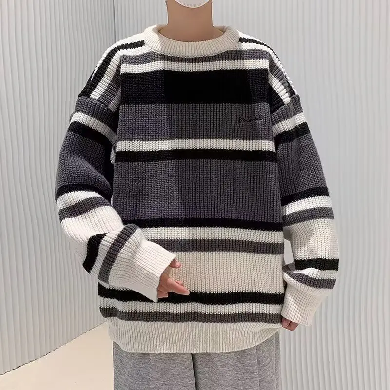 Autunno Inverno Uomo Maglioni Stripe Ricamo Maglia Pullover Moda coreana Streetwear Abbigliamento da uomo 2024 NUOVO maglione maschile