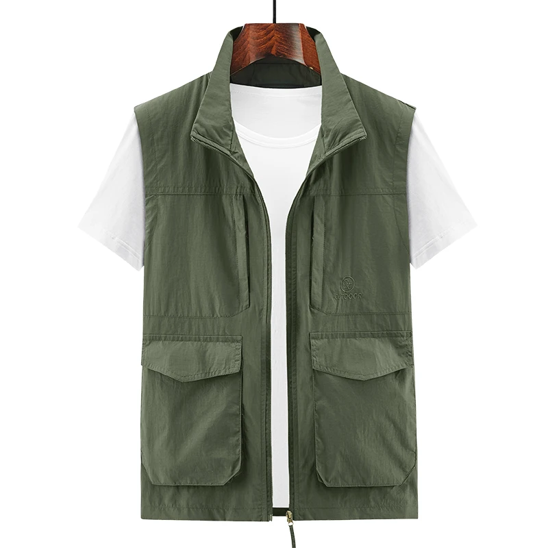 Summer Thin Outdoor Quick-drying Sleeveless Jacket Photography Fishing Multi-pocket Casual Men Vest Green Khkai Workwear