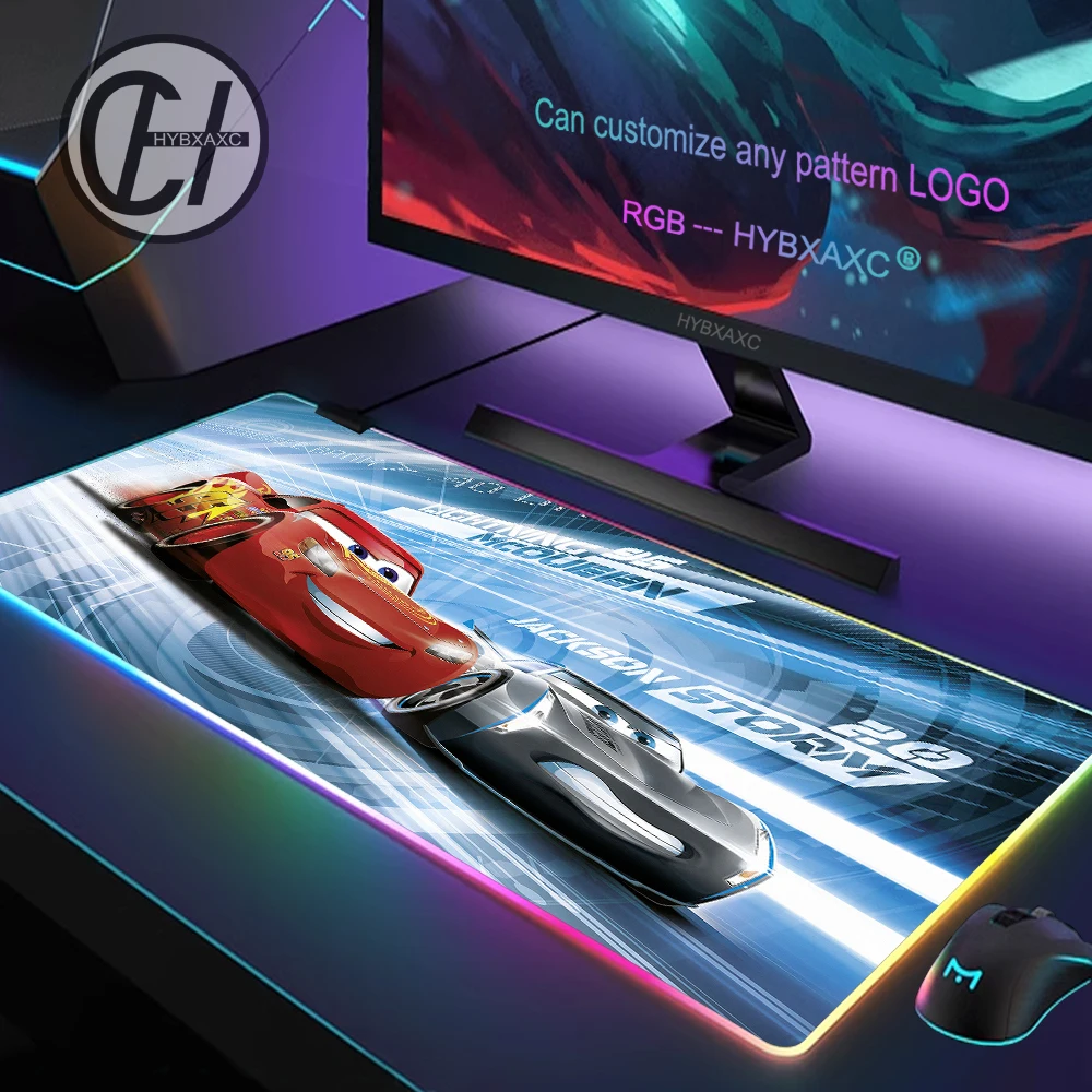 Cars Lightning McQueen Mouse Pad RGB Gaming Mouse Pad Desk Mat HD Gamer Large LED Light XXL MousePads PC Computer Carpet