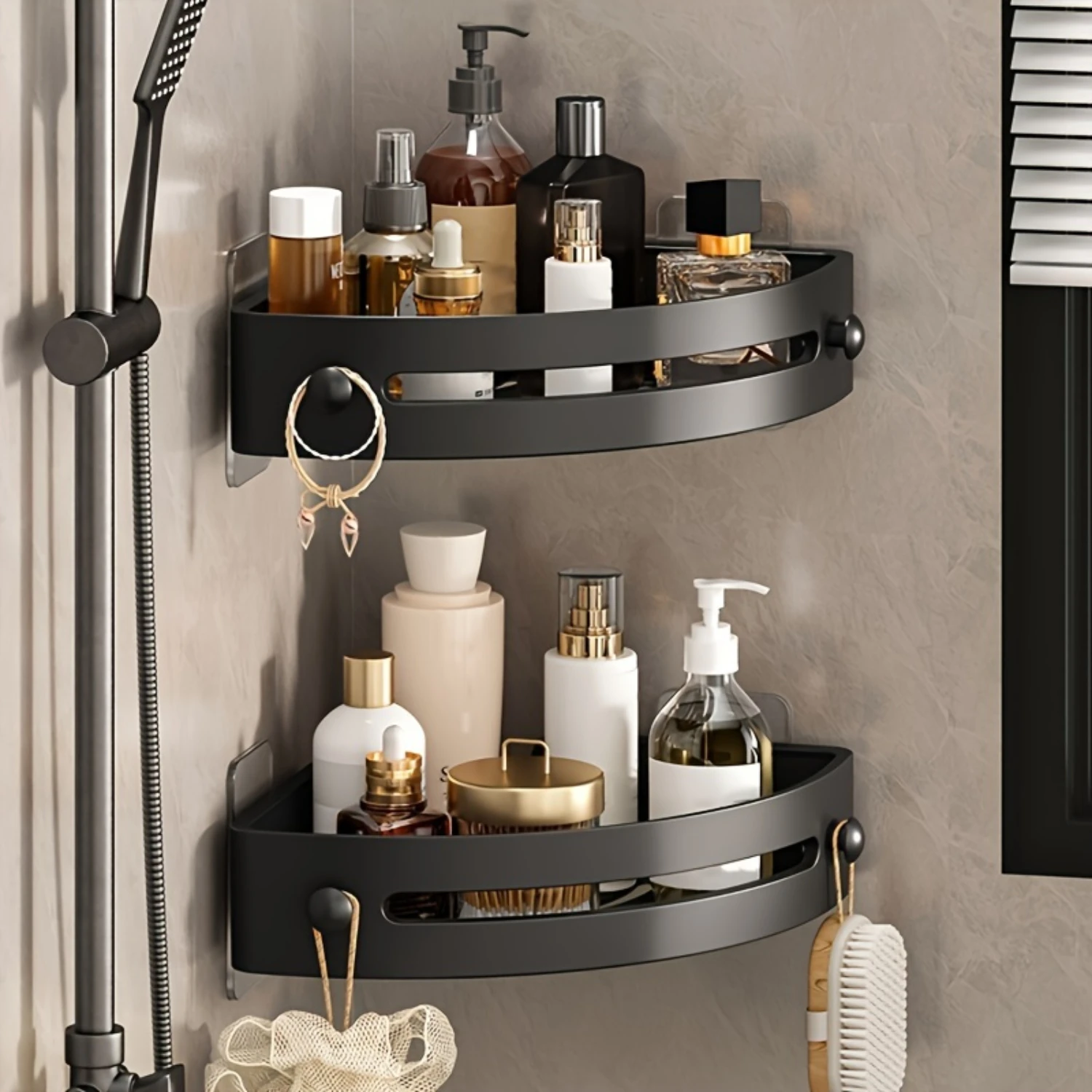 

Punch-Free Shower Caddy: 2pcs Space-Saver Bathroom Shelf, Easy-Install, Moisture-Resistant