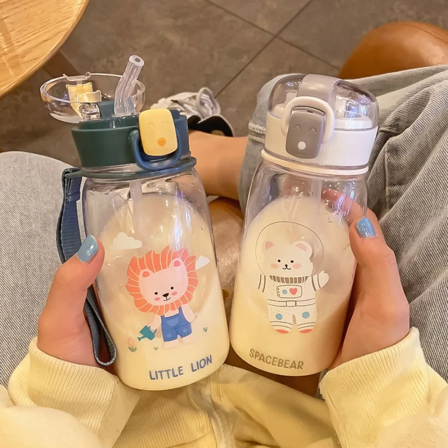

High temperature resistant transparent fitness water bottle handheld plastic cup travel straw large capacity sports water cups