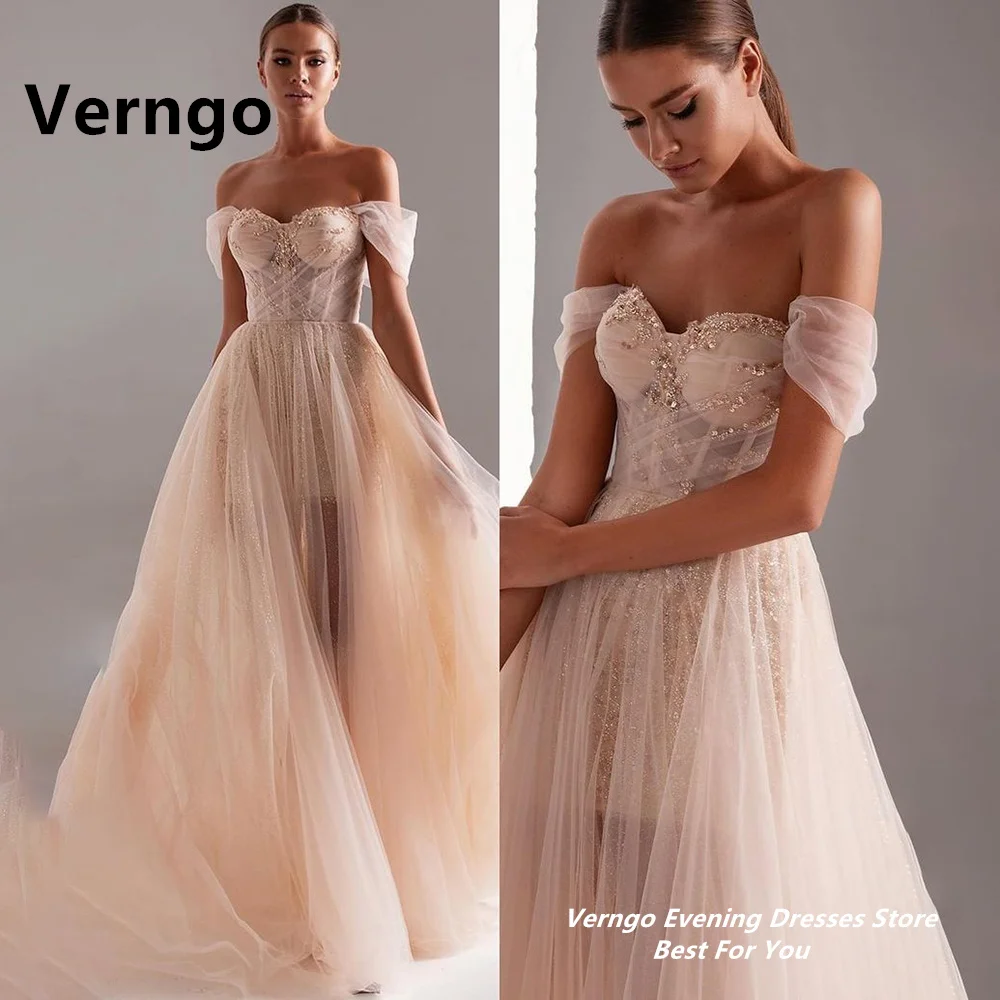 

Verngo Pinl Sequined Long Sleeveless Evening Dresses Sweetheart Bone Off TheShoulder Wedding Party Dress Lace Up Prom Gown