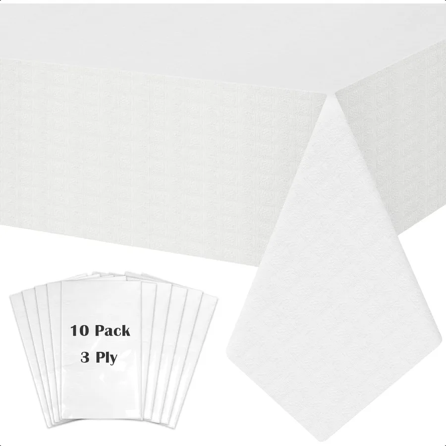 

White Paper Tablecloths for Rec Tables 10 Pack 54''×108'' Disposale Table Cloth for 39 Ft Tables Paper Plastic Party Table Cove