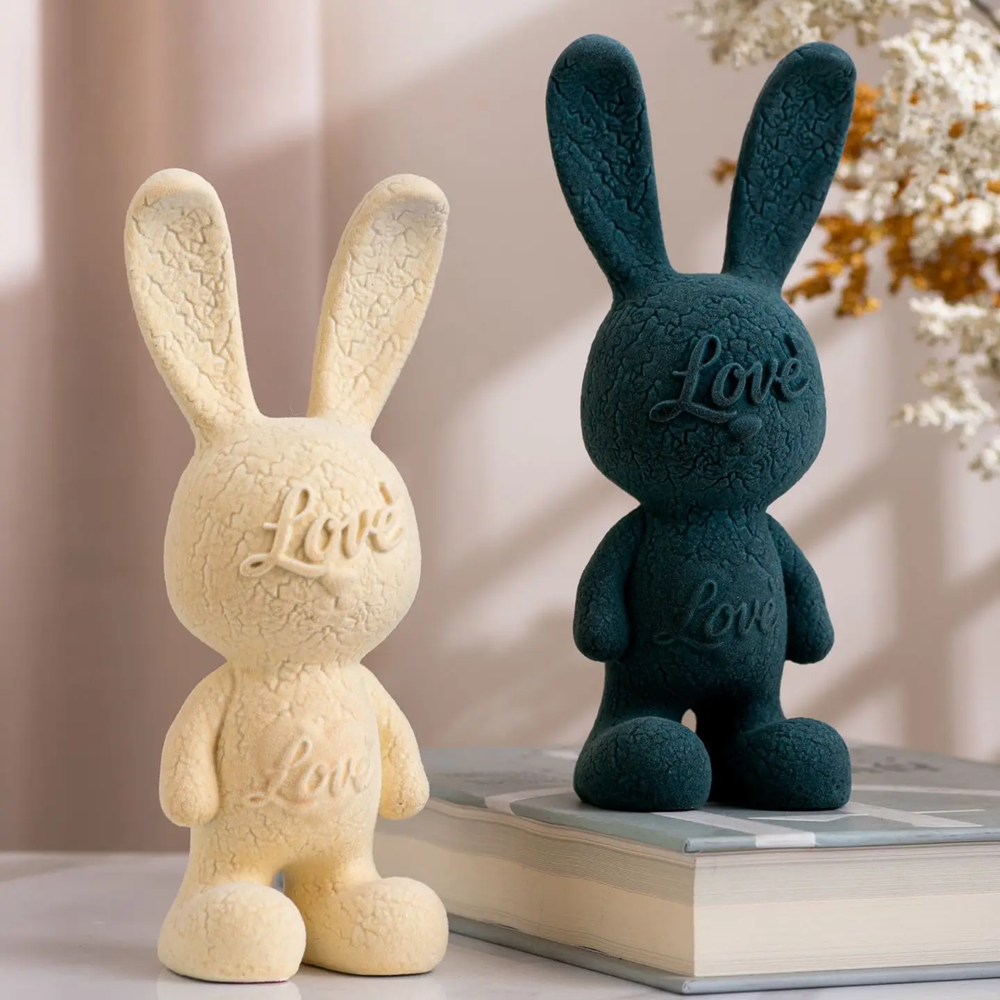 Flocking rabbit object ornament, living room porch TV cabinet, office home decoration, housewarming gifts living room decoration