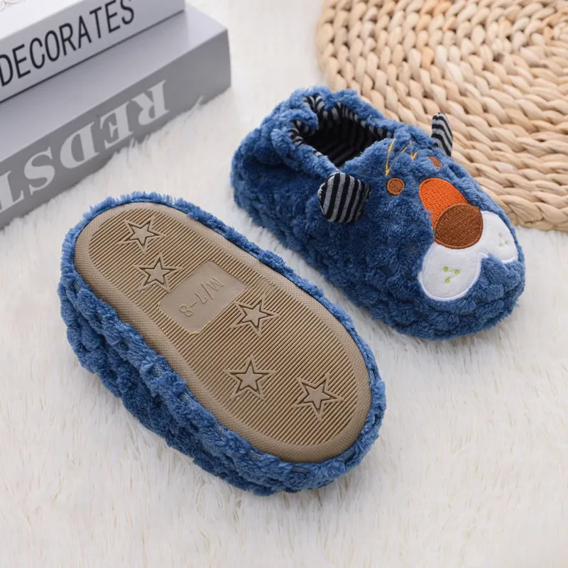 Toddler Boys Slippers for Winter Baby Loafers Plush Warm Cartoon Lion Rubber Sole Children Home Shoes Kids House Indoor Footwear