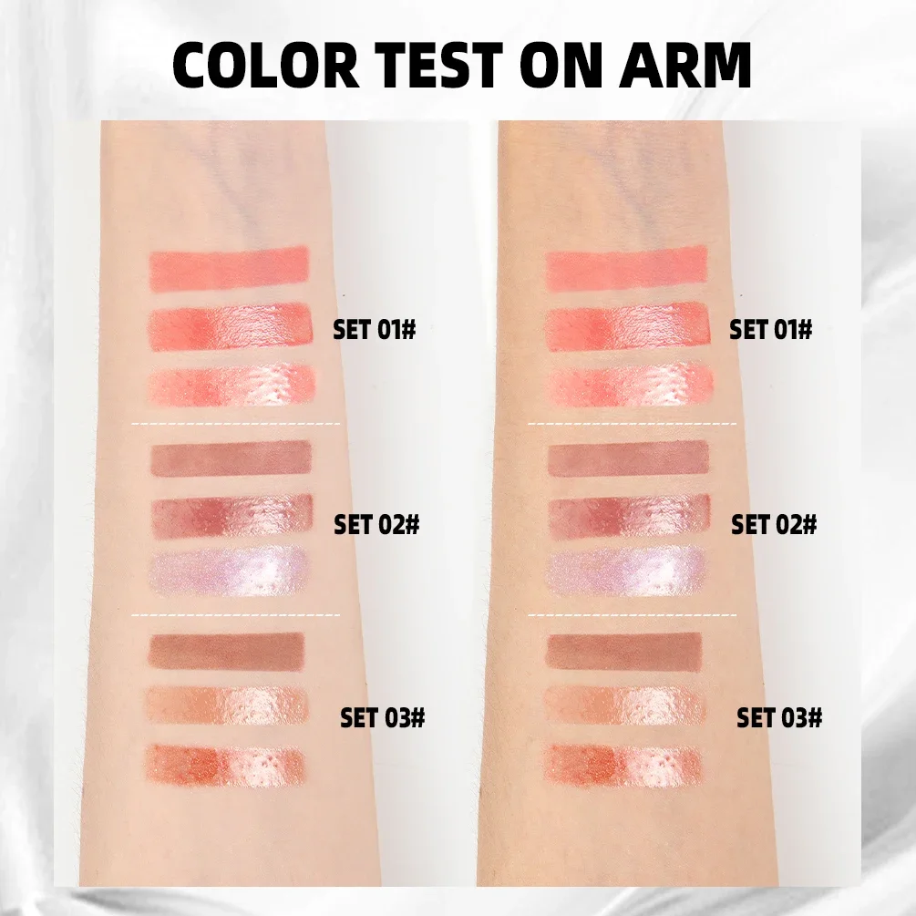 QIBEST 3 pièces ensembles de maquillage multifonctionnels décoller les taches de tatouage, glaçage à lèvres, teinte d'huile à lèvres scintillante longue durée brillant à lèvres cosmétiques