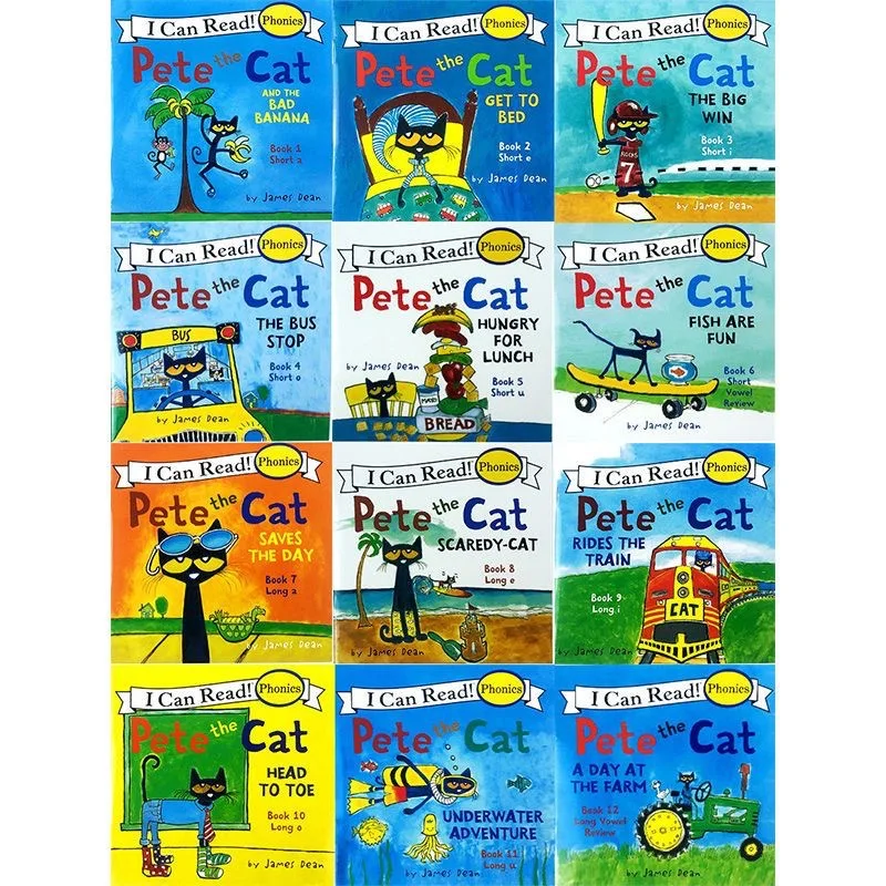 Pete the Cat Phonics 12 Books Set I Can Read Children Phonics Picture Books Kids Early Learning English Story Reading Book