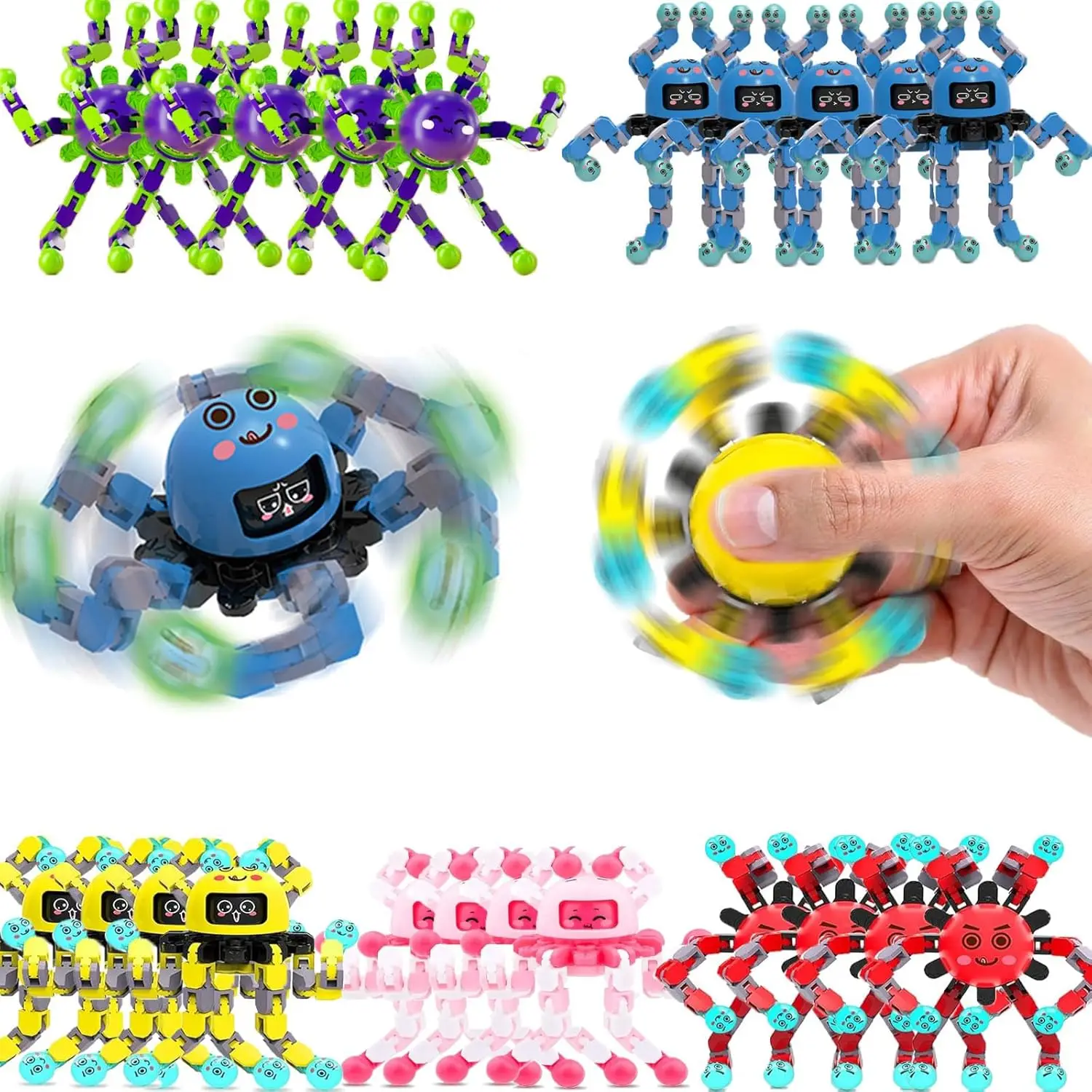 

10 Pack Transformable Fidget Spinners for Kids, Stress Relief Toys for ADHD, Party Favors, Classroom Prizes