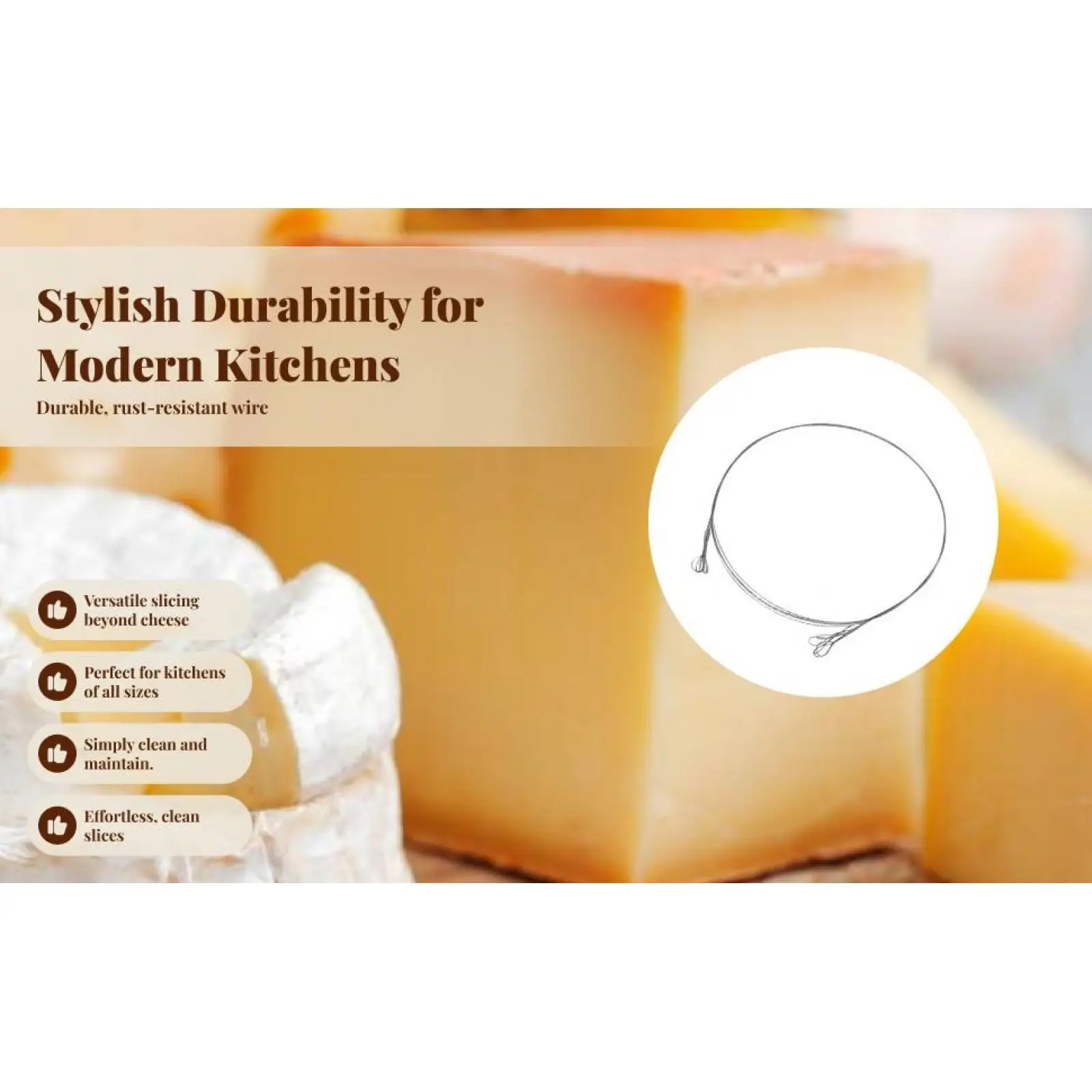 Cuerdas de Repuesto para Cortador de Queso, 92 cm, Cuerda de Acero Duradera para Cortar Queso, Accesorio de Cocina para Queso Cheddar