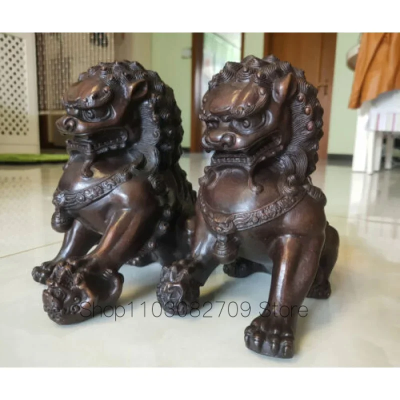 Imagem -05 - Bronze Cobre Leão Fengshui Porta Lions fu Foo Cães Estátua Par Estátua 8