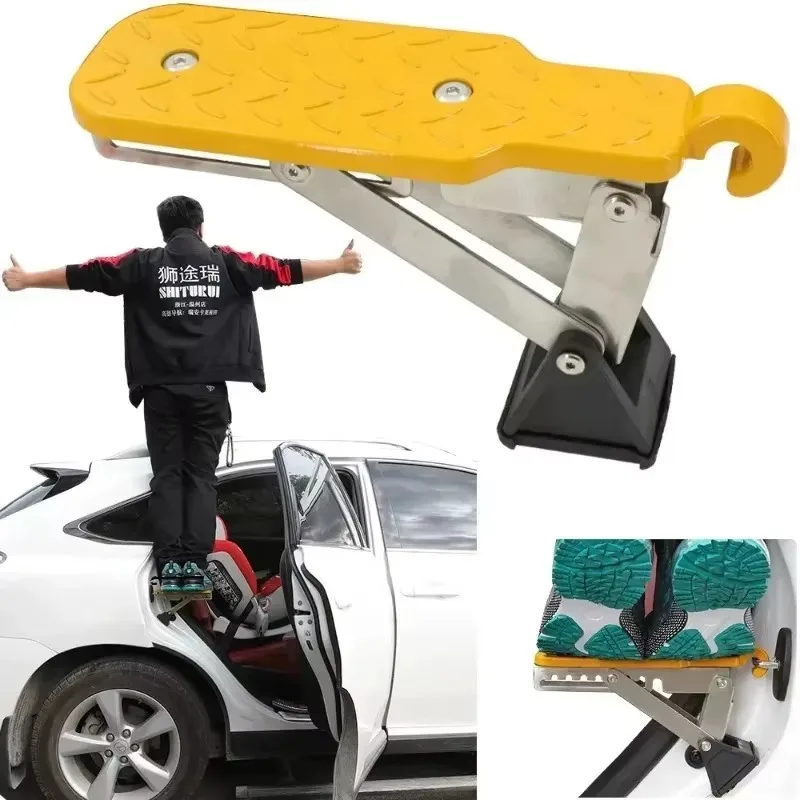 Car Door Step Foldable Fit Door Hook Step StandPedal for Car Roof Access Roof Rack Foot Step Rooftop Doorstep Car SUV Universal