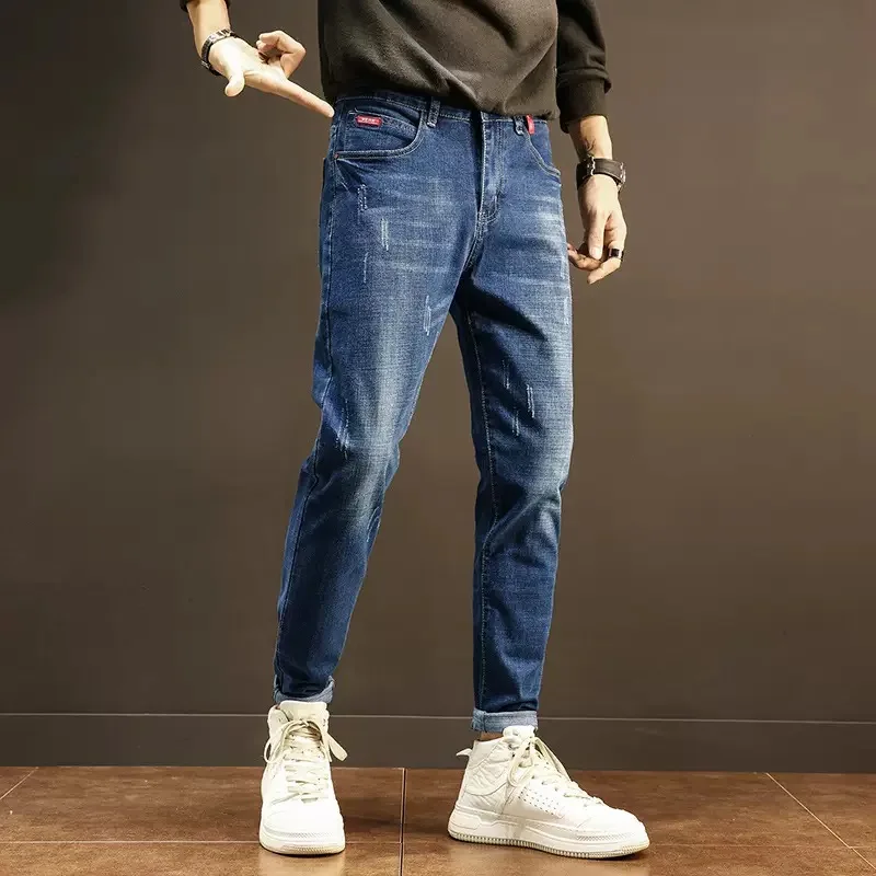

Spring and Autumn New Fashion Solid Color Straight Fit Elastic Breathable Denim Long Pants Men's Casual Sport High-Quality Jeans