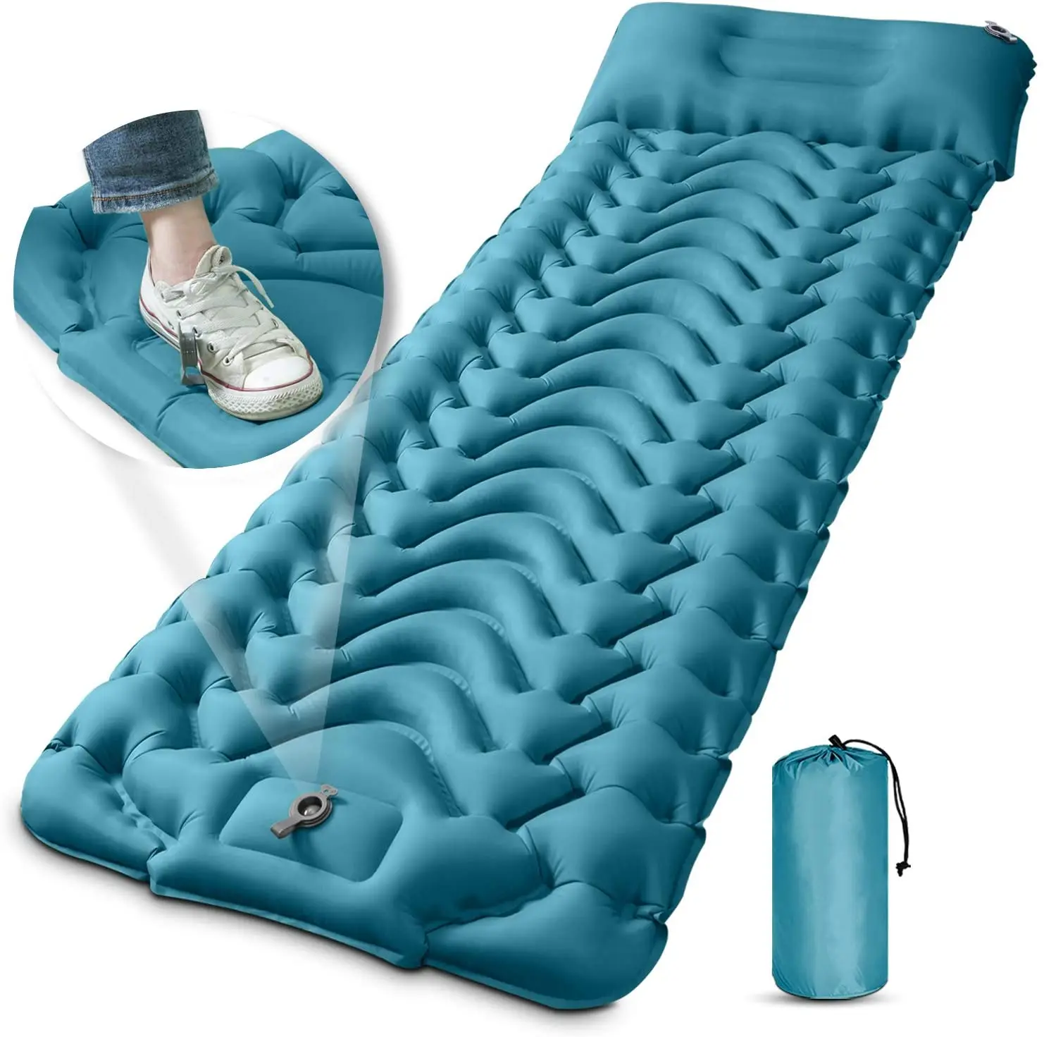 Self Inflating Camping Sleeping Pad, Upgraded Foot Press Inflatable Camp Pads with Pillow Portable Air Mattresses