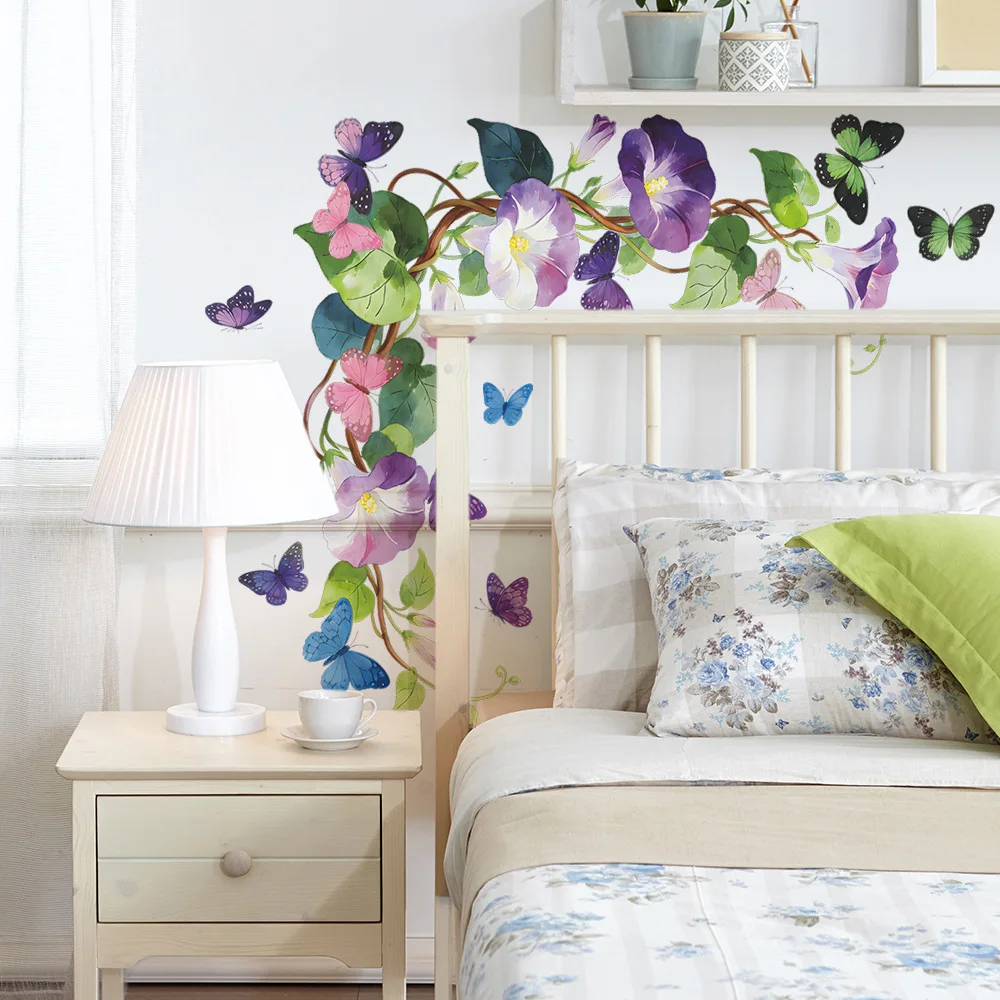 Painted Morning Glory Flowers for Bedroom, Living Room and Study Room. Home Interior Wall Decoration, Wall Stickers.