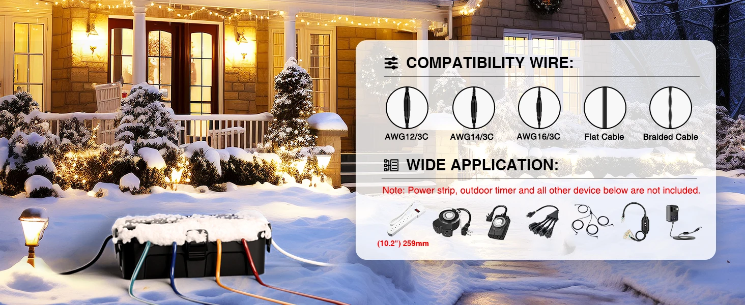 Mittelgroße wasserdichte elektrische Außenbox (11,5x5,2x4 Zoll) IP54 Verlängerungskabelabdeckung für Steckdosenleiste, Timer, Stecker, Weihnachtsbeleuchtung – Detail 2