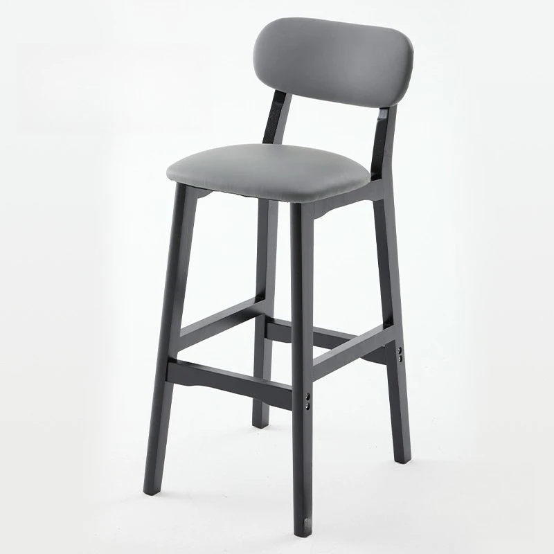53cm Solid Wood Bar Chairs Bar Furniture Upholstered Backrest Nordic Style Pub Stool Cashier Front Desk Modern Minimalist Home