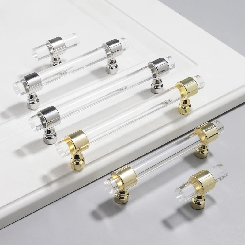 Furniture Pulls Modern Transparent Acrylic Drawer Knobs Minimalism T Bar Handle Bathroom Pulls Kitchen Cabinet Door Handle
