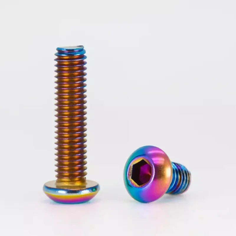 5pcs-10pcs Motorcycle 304 Stainless Steel Rainbow Round Button Head Hexagon Screw M3 M4 M5 M6 M8 Titanium Burning Screw