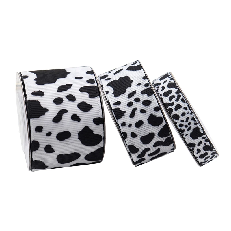 3Pcs White Black Cow Print Wired Edge Ribbon Craft Ribbons Gift Wrapping Ribbon Animal Print Ribbon For DIY Crafts Party