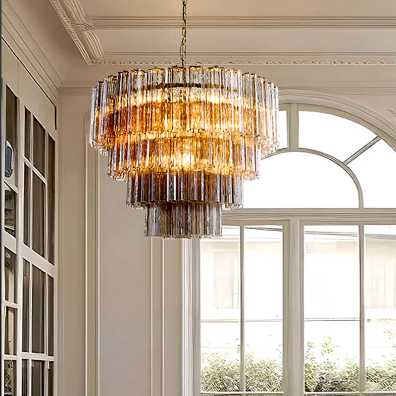 

American ceiling glass chandelier in stainless steel anthracite grey, for dining room, bar lighting, dimmable, height adjustable