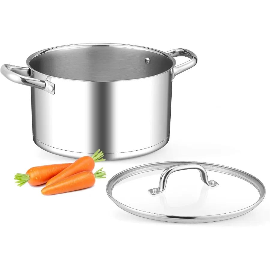 

Heavy Duty 8 Quart Stainless Steel Stock Pot with Visible Lid for Pasta Soup Spaghetti Cooking Ideal for Canning Boiling Simmer