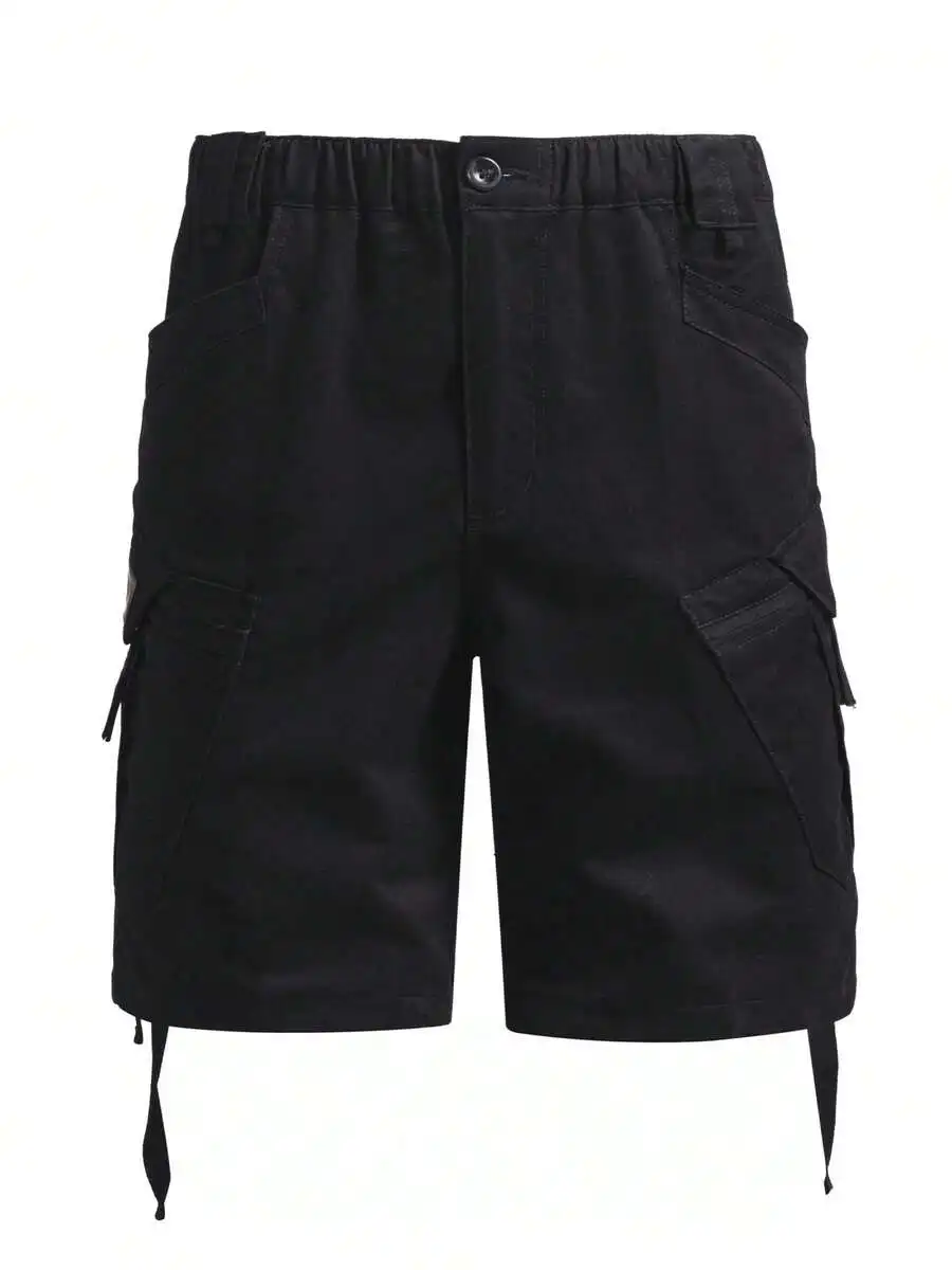 

Mens Casual Cargo Shorts With Elastic Waist And Pockets Black