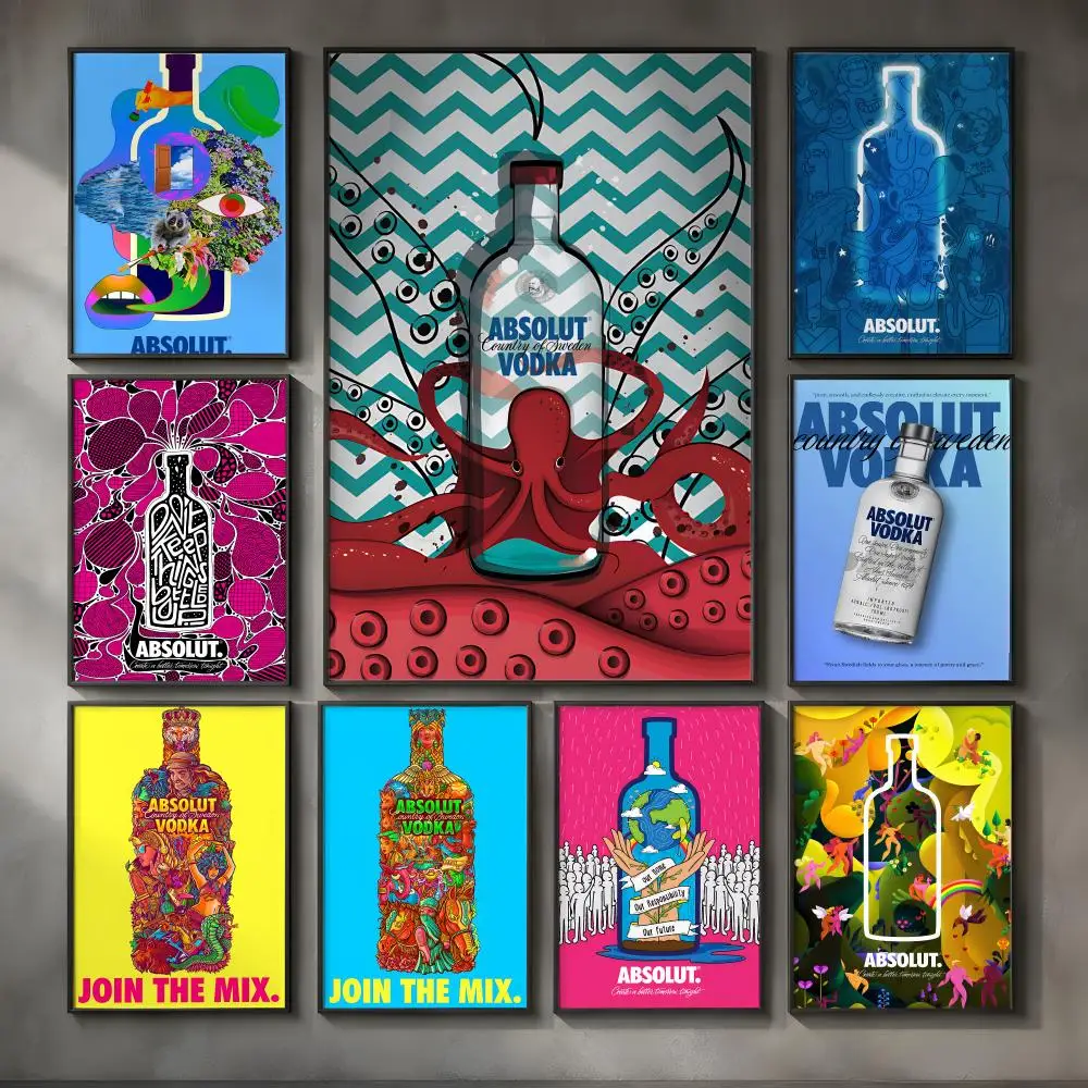 Liquor A-Absolut-t Poster Vintage Self Adhesive PP Wall Art for Living Room Bar Bedroom Home Decor Gift