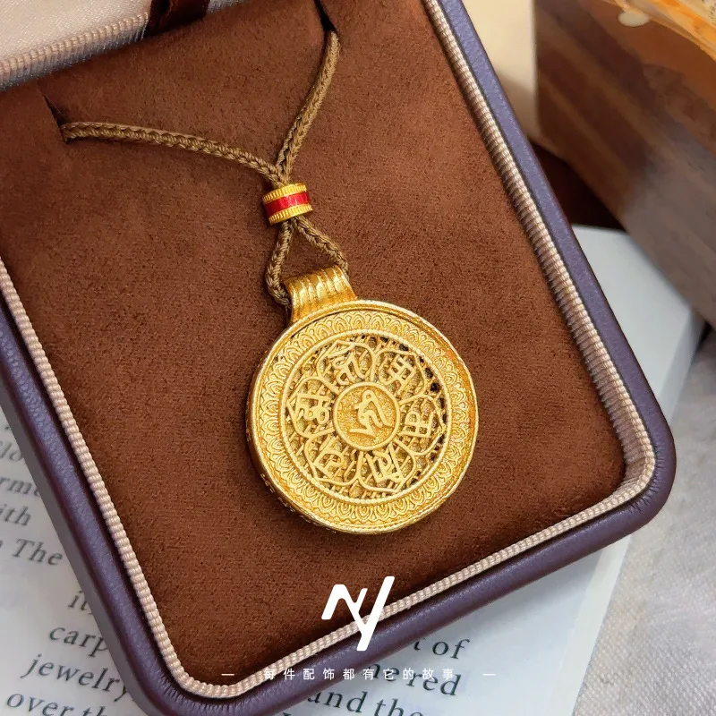 9999 24K Real Gold Ancient Point Diamond Six-Word Mantra Lotus Buddha Compass K Gold Hollow Transfer Buddha Statue Pendant