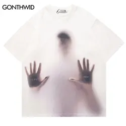 Gothic T-Shirt Streetwear Ghost Print Punk Rock Tshirt Hip Hop Harajuku Casual Loose Shirts 2023 Men Fashion Summer Tee Top