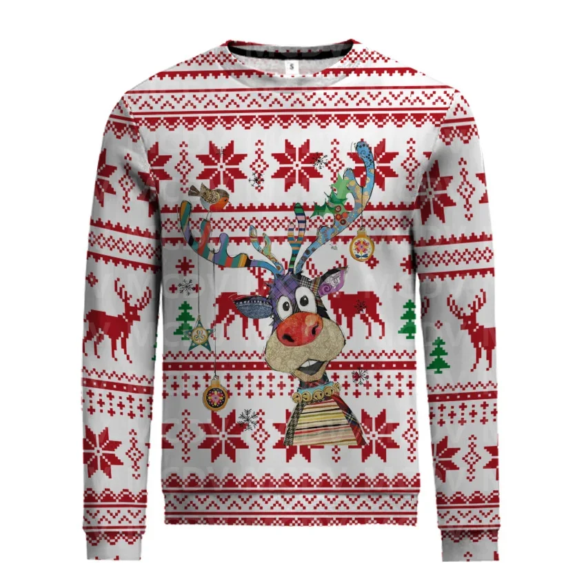 Pull de Noël Elk imprimé en 3D pour hommes et femmes, sweat-shirt en tricot décontracté, pull