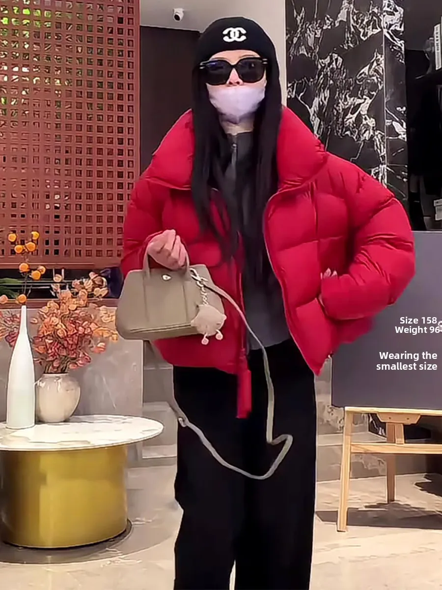 

Новая женская зимняя теплая куртка-пуховик с воротником-стойкой, утолщенная, белая, с наполнителем из пуха, повседневная, красного цвета