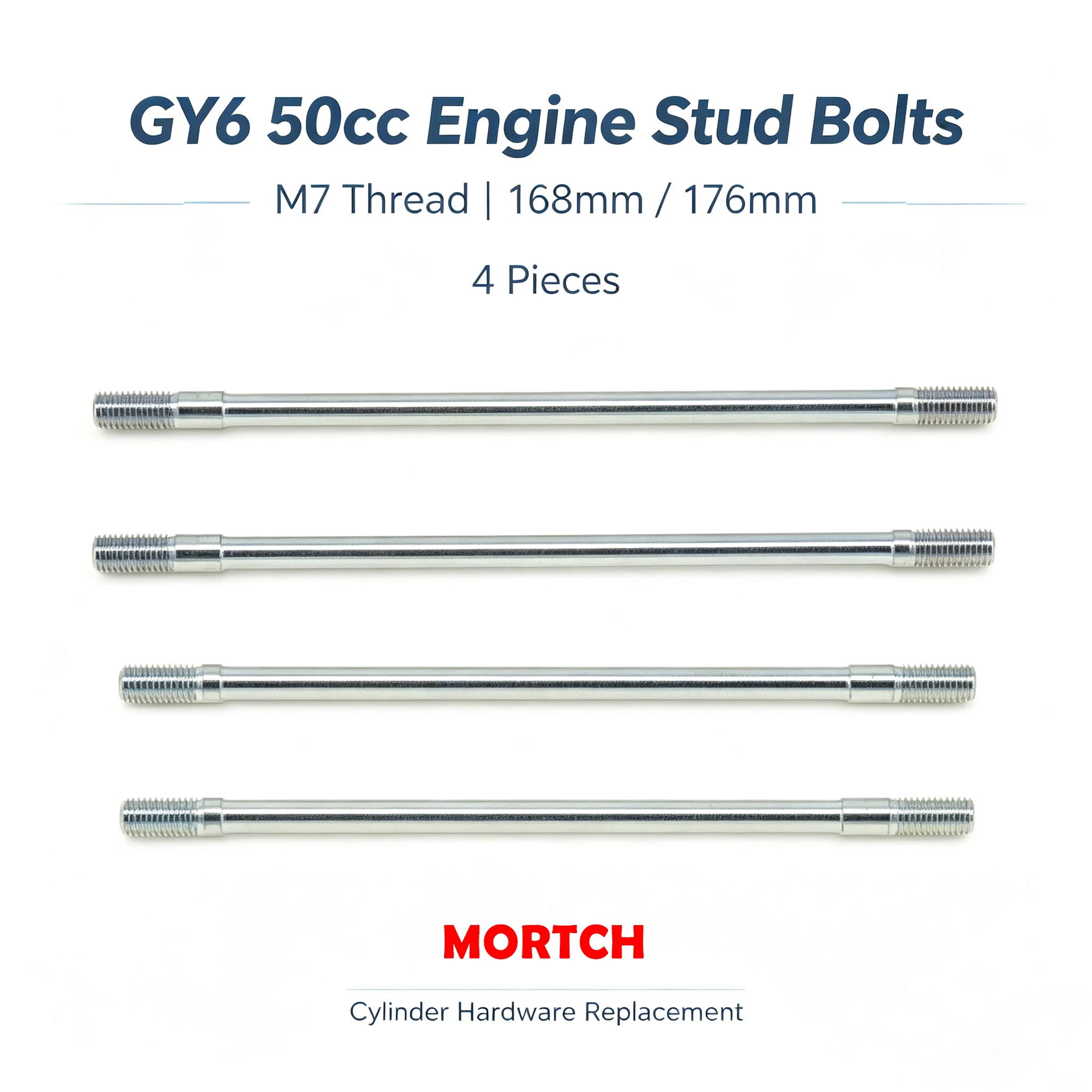 4Pcs M7 Thread Cylinder Head Stud Bolt 168mm 176mm For GY6 50cc Scooter Moped Engine Cylinder Stud Hardware
