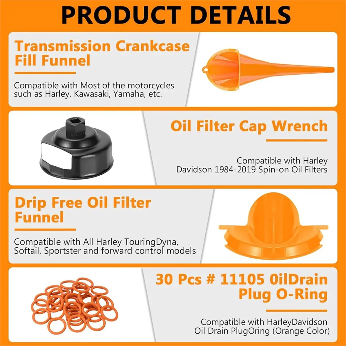 【Tools & Parts】 Oil Change Kit for ,Complete Motorcycle Oil Change Tool Set with Filter Cap Wrench,Fill Tools & O-Rings