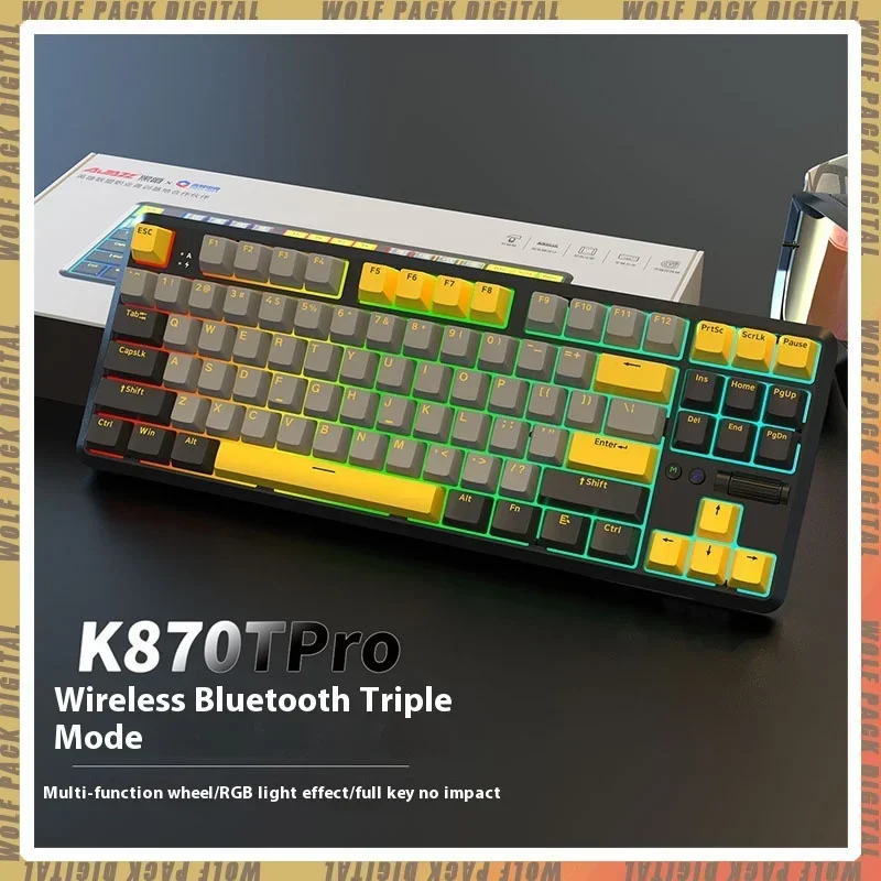 AJAZZ K870T pro Bluetooth Usb Wired Wireless Three Mode Mechanical Keyboard Rgb Hot Plug Game Office Desktop Laptop Peripherals