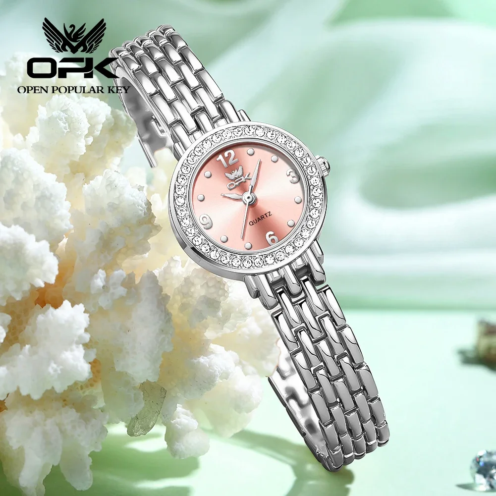 2025OPK brand waterproof three needle diamond inlaid steel strip women's luxury quartz watch 6009 (free shipping)