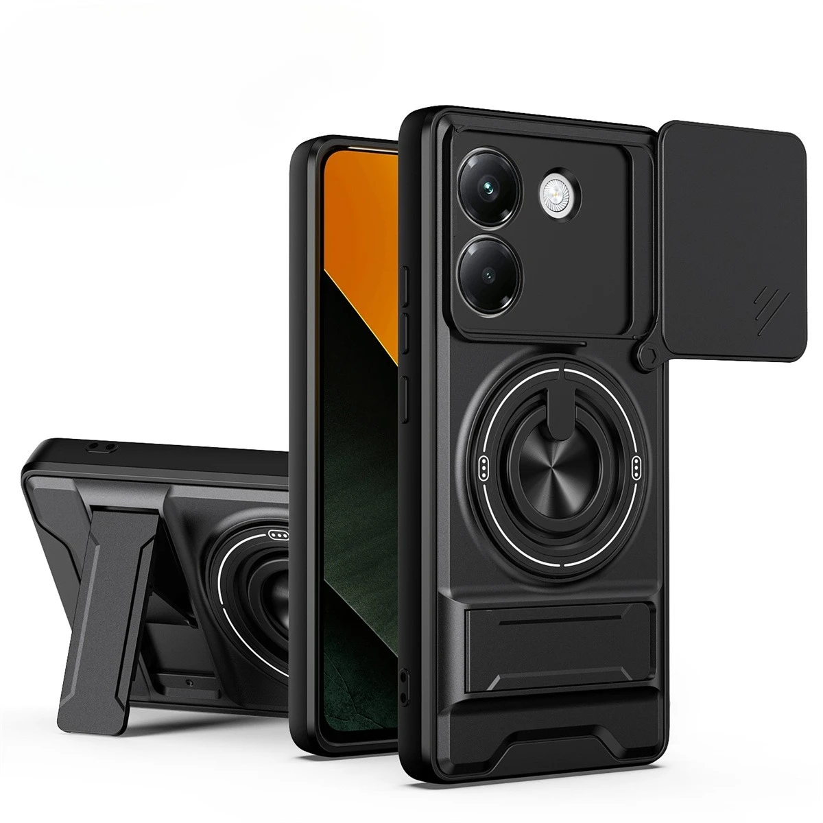 Objektiv Slide Kamera Telefon Fall für Xiaomi Poco X7 X6 X5 Pro F7 Ultra M7 Plus C85 C75 C65 C71 Ring stehen Magnetische Schutz Abdeckung