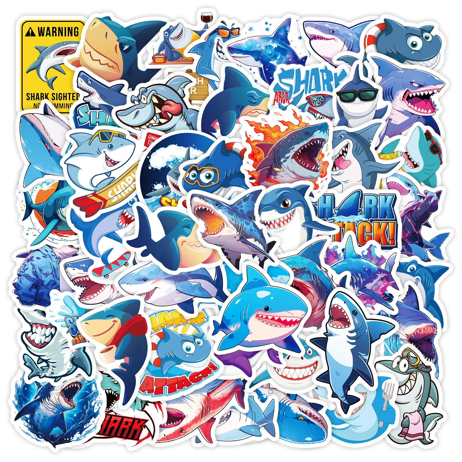 

10/30/50PCS Shark Cartoon Stickers Ocean Animal Sticker DIY Scrapbook Luggage Laptop Guitar Car Bike Skateboard Kids Toys Decals