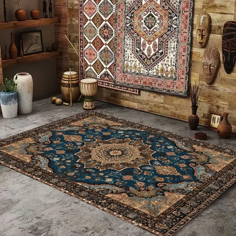 Persian American Retro Carpet Large Area Living Room Decoration Home Ethnic Style Bedroom Rug Cloakroom Lounge Soft Mat Washable
