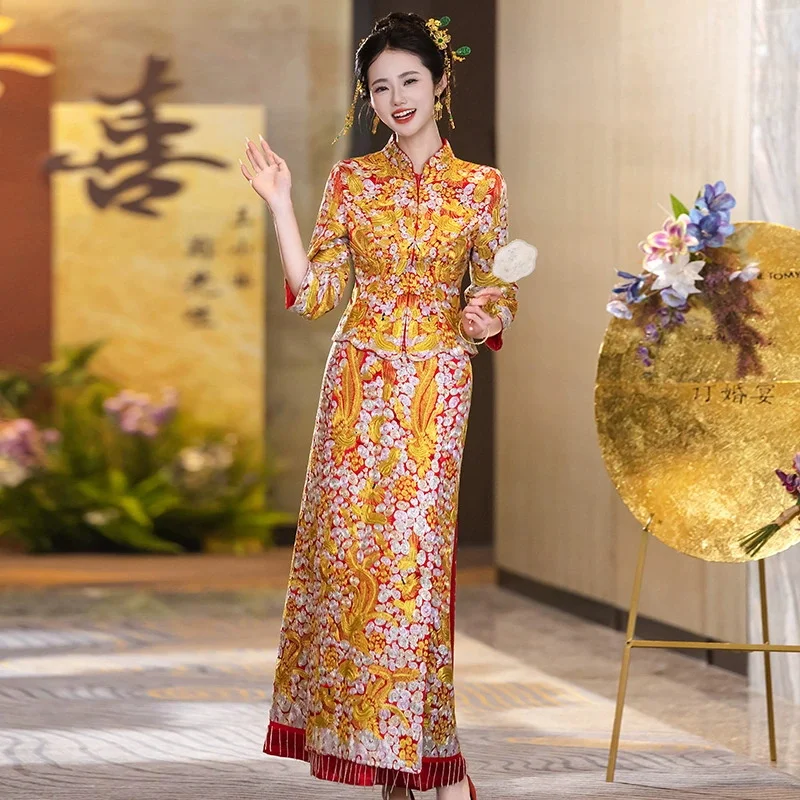 

Xiuhe Clothing High end Heavy Industry New Chinese Style New Dragon Phoenix Coat Wedding Bridal Outing Toasting Dress