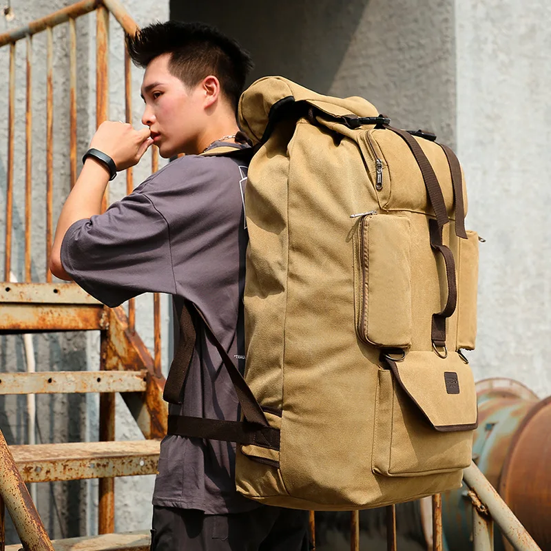 New Fashion Men Backpack Bags Canvas Outdoors String Large Space Climbing Multifunction Fashionable Pockets Multi-Zipper Working